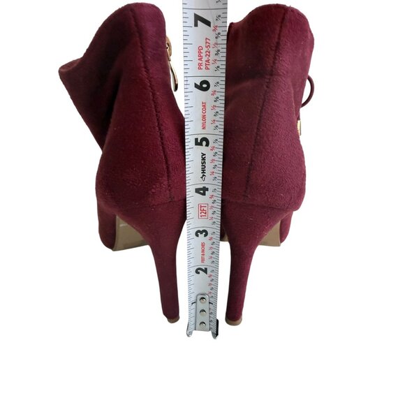 FOREVER Burgundy Lace Up Faux Suede Booties Heels Size 6.5 - Picture 5 of 8